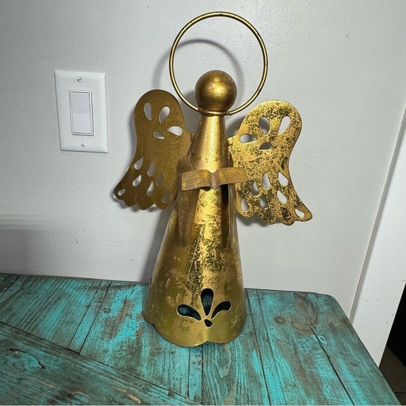 Vintage Metal Winged Angel Figurine Sculpture Gold Angel Decor Large - Picture 3 of 13